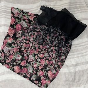H&M Sheer Scarf Like New Black and Pink Floral